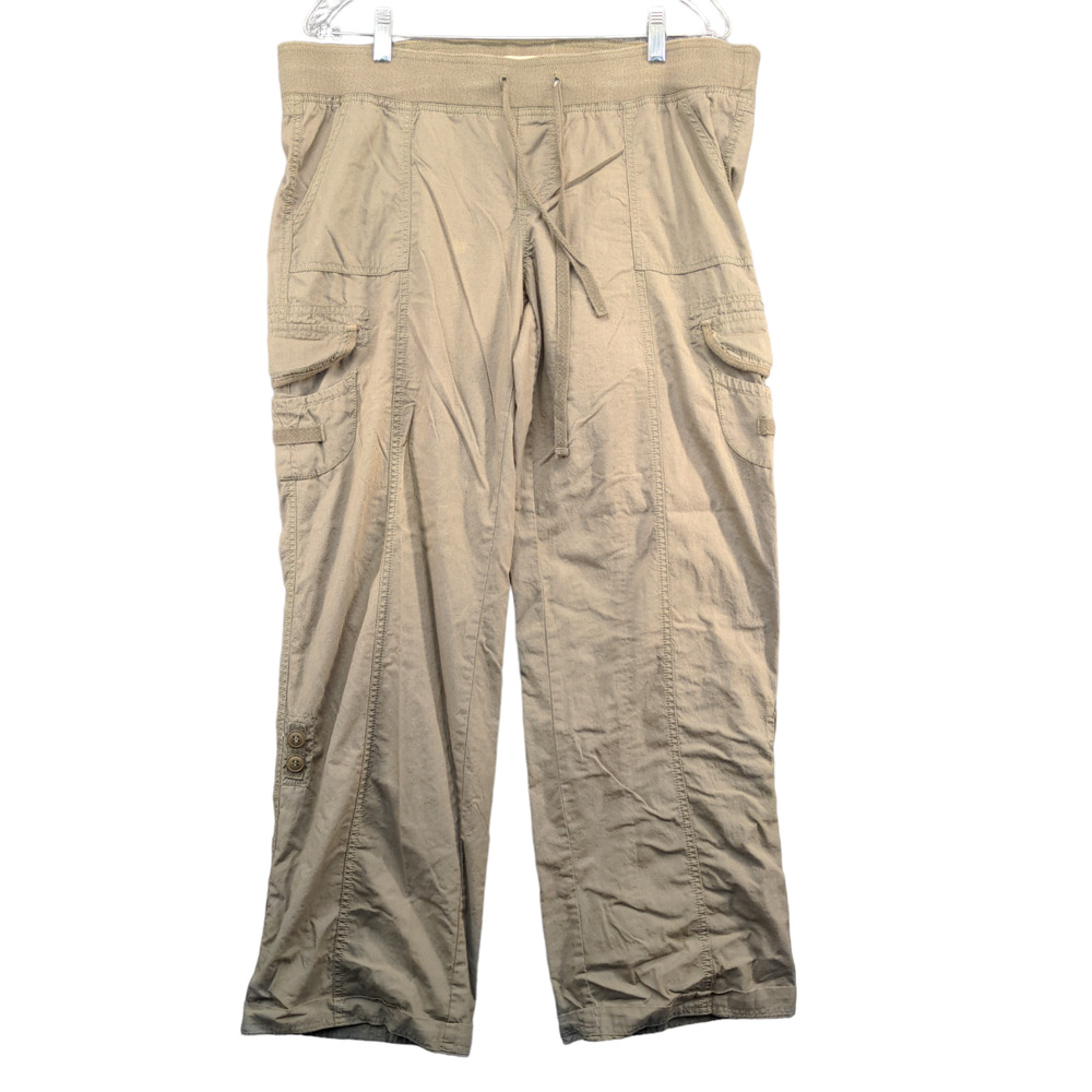 Vanilla Star Women's Straight Leg Cargo Pants Green Large Drawstring Waist